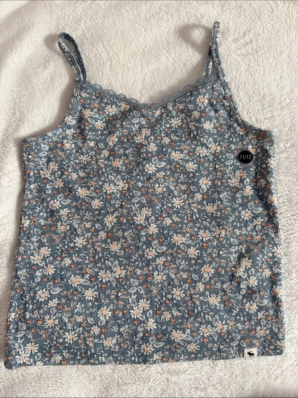 abercrombie kids Dusty Blue Floral Ribbed Cami with Lace Trim